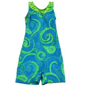 Snowflake Design Large Unitard Girls Blue Green Swirls